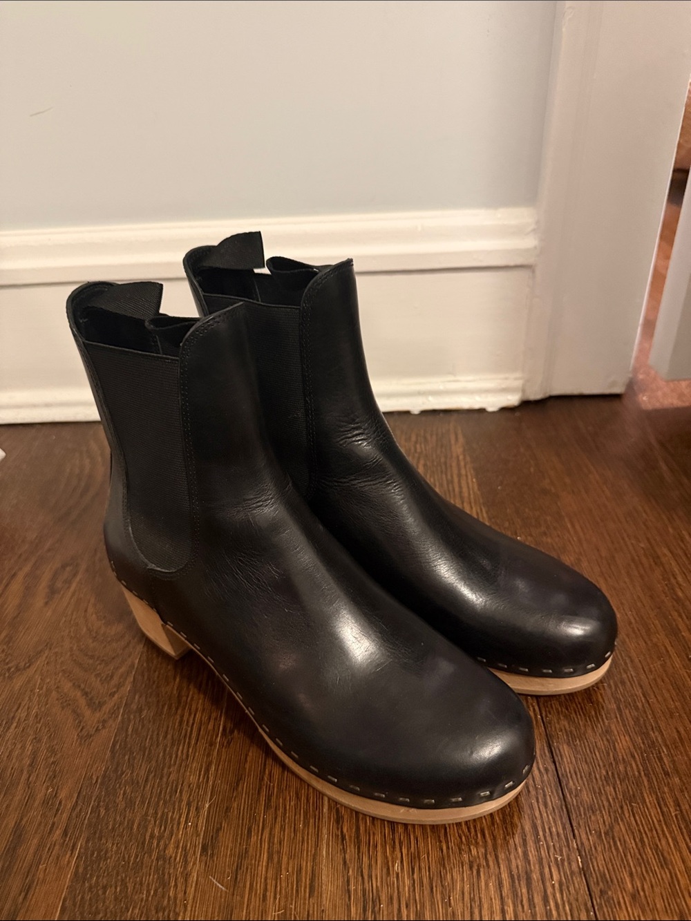 Loeffler Randall Black Leather Clog Ankle Boots